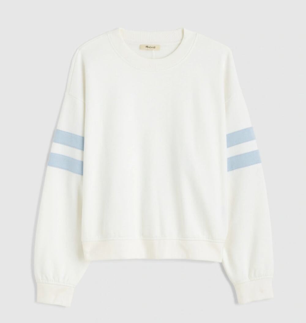 NWT Madewell Crewneck Varsity Sweatshirt Blue Stripes Oversize True White Size M